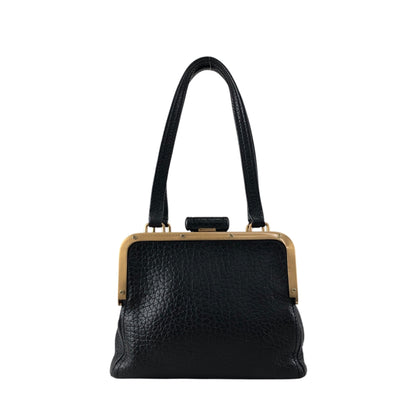 PRADA Triangle Logo Metal Closure Handbag Black Vintage epwvbd