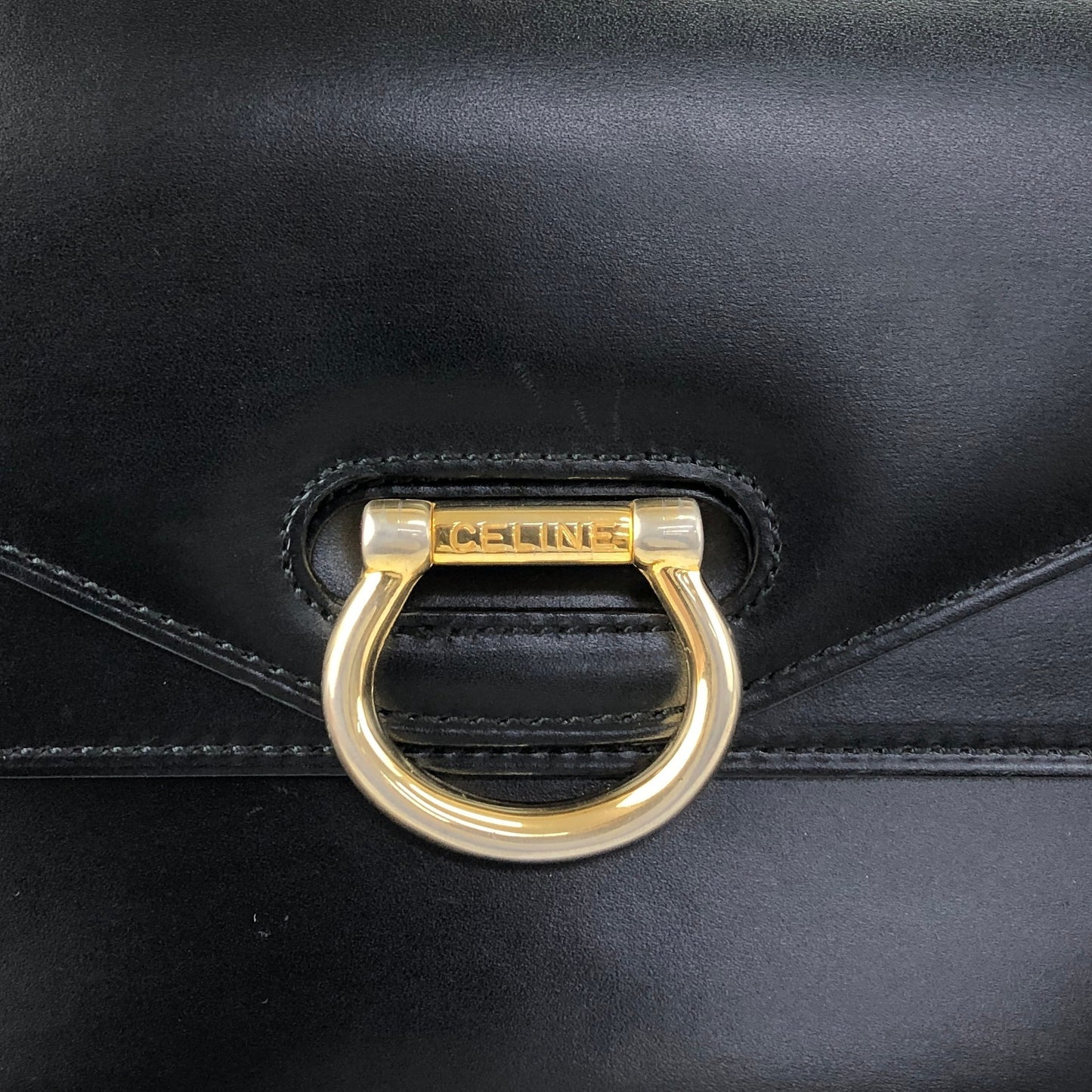 CELINE Double Flap Handbag Black Vintage teziwg