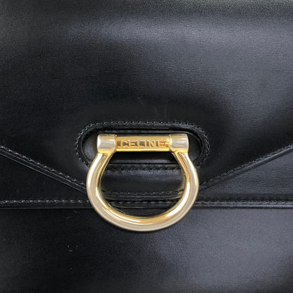 CELINE Double Flap Handbag Black Vintage teziwg