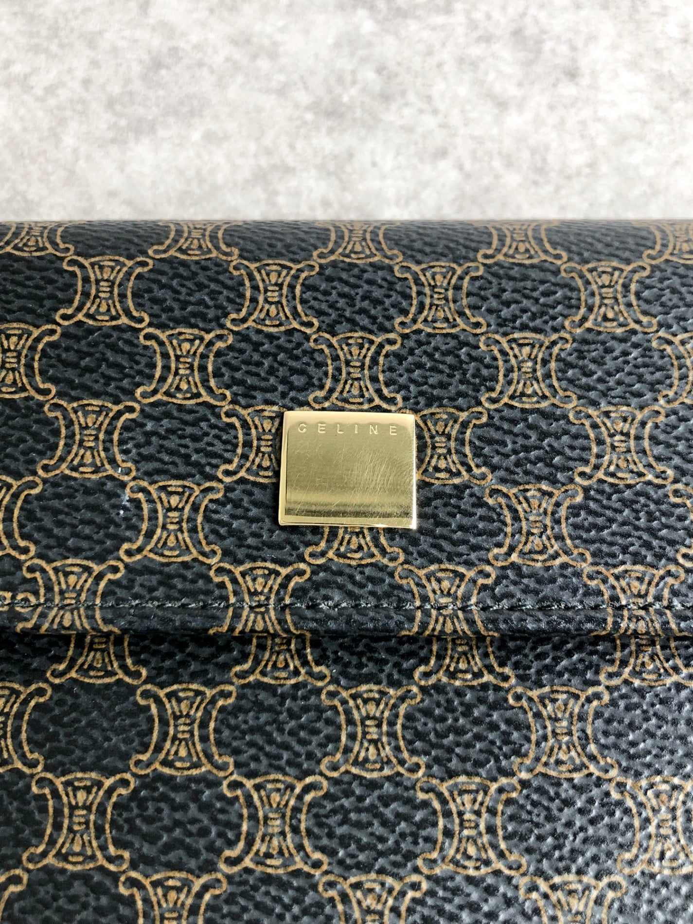 CELINE Macadam Trifold Wallet Black Vintage bybkp7