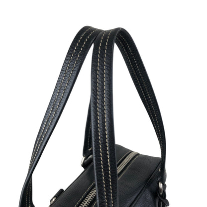 PRADA Logo Embossed Small Boston bag Handbag Black Vintage wuztbm