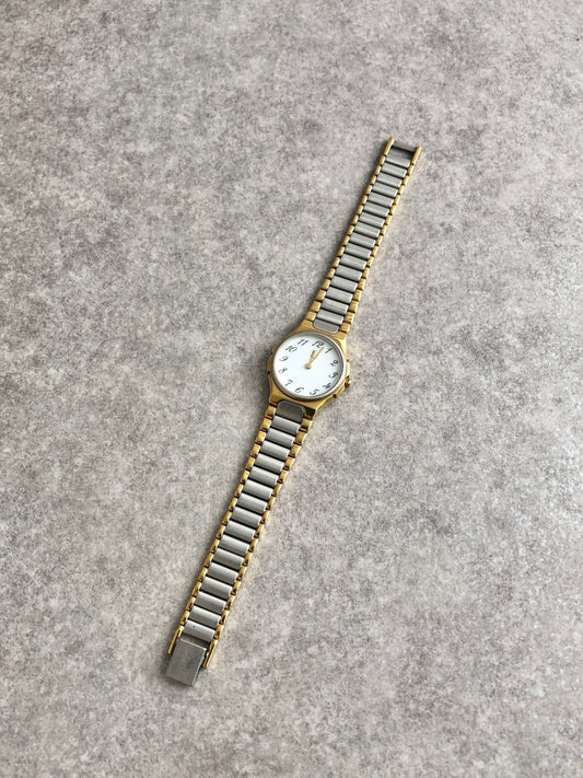 Yves Saint Laurent YSL Logo Quartz Watch Silver×Gold Vintage uevfdd