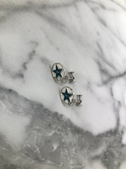 Christian Dior Logo Circle Star Earrings Silver Vintage fkd34r