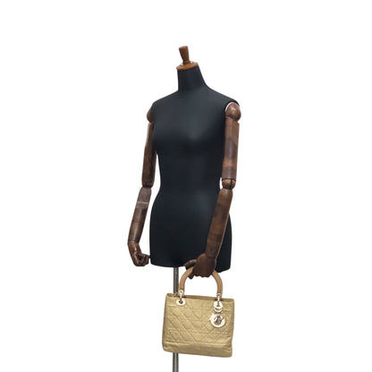 Christian Dior Lady Dior Cannage Logo Charm Handbag Beige Vintage 8h86ku