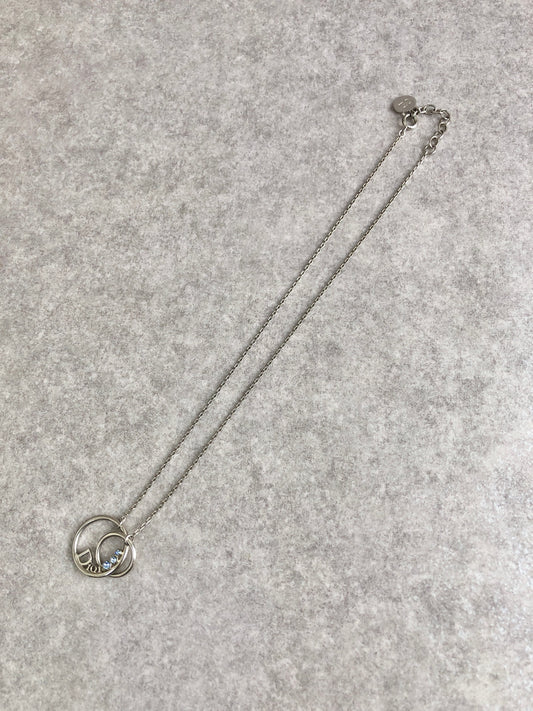 Christian Dior Logo Circle Stone Necklace Silver Vintage bzvri3