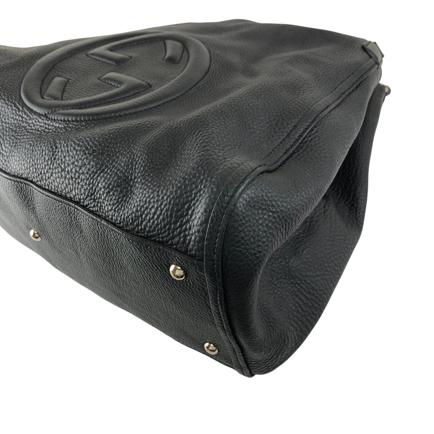 GUCCI Logo Embossed Tassel Shoulder bag Hobobag Black Vintage p2pw3n