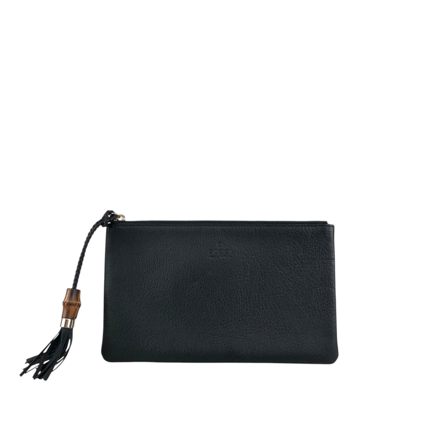 GUCCI Bamboo Logo Embossed Tassel Clutch bag Black Vintage 6de524