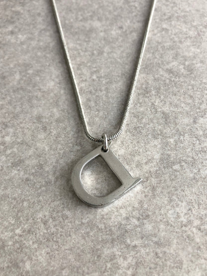 Christian Dior D Motif Necklace Silver Vintage j4vcit