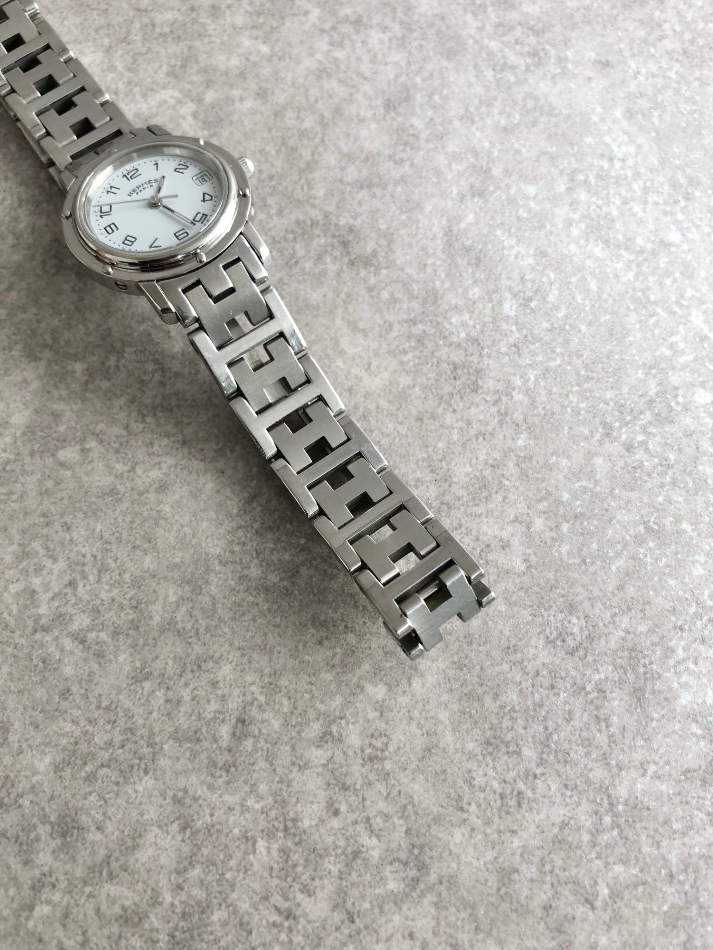 HERMES Logo Quartz Watch Silver Vintage bkagrp