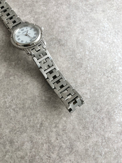 HERMES Logo Quartz Watch Silver Vintage bkagrp