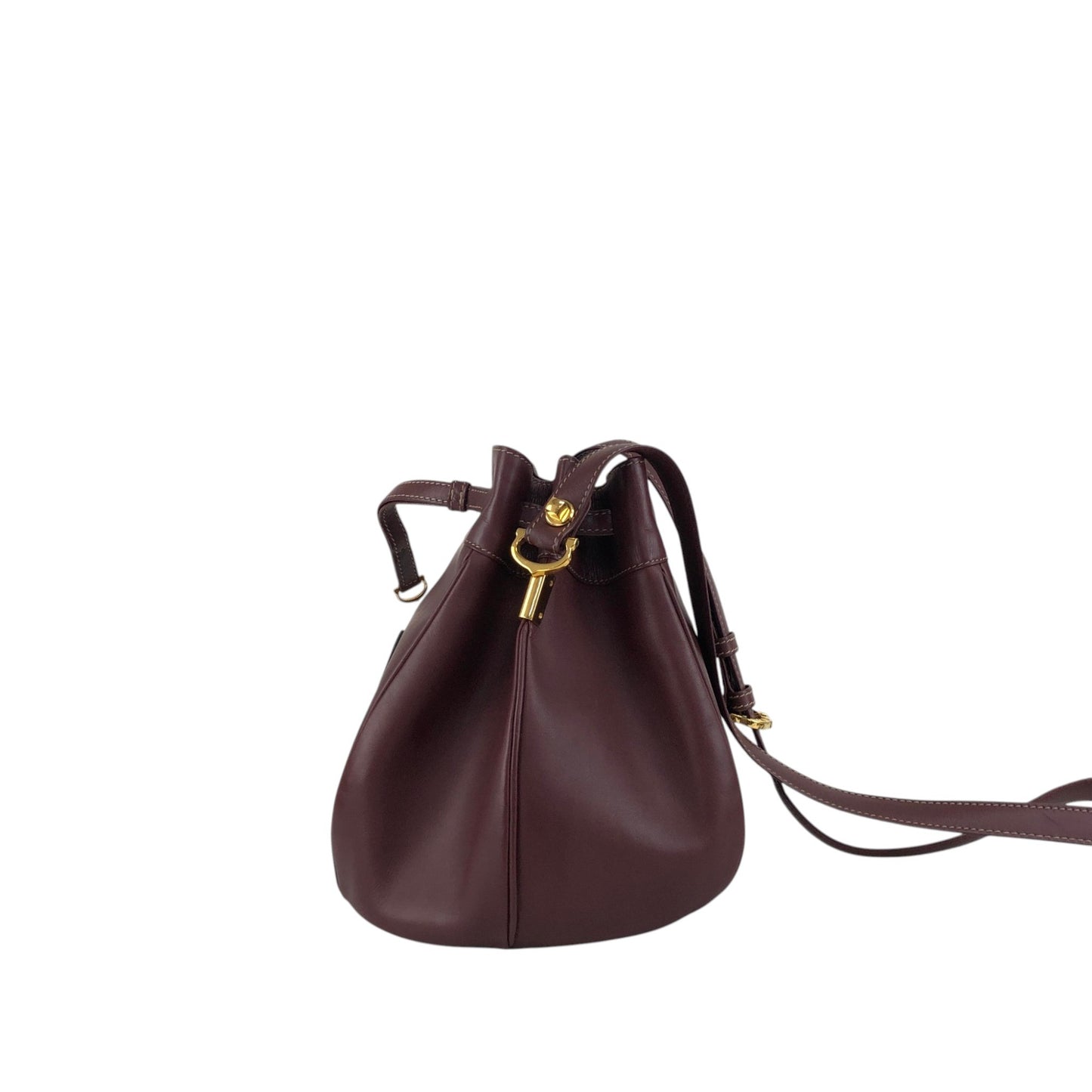 Cartier Logo Embossed Drawstring Shoulder bag Bordeaux Vintage 4by856