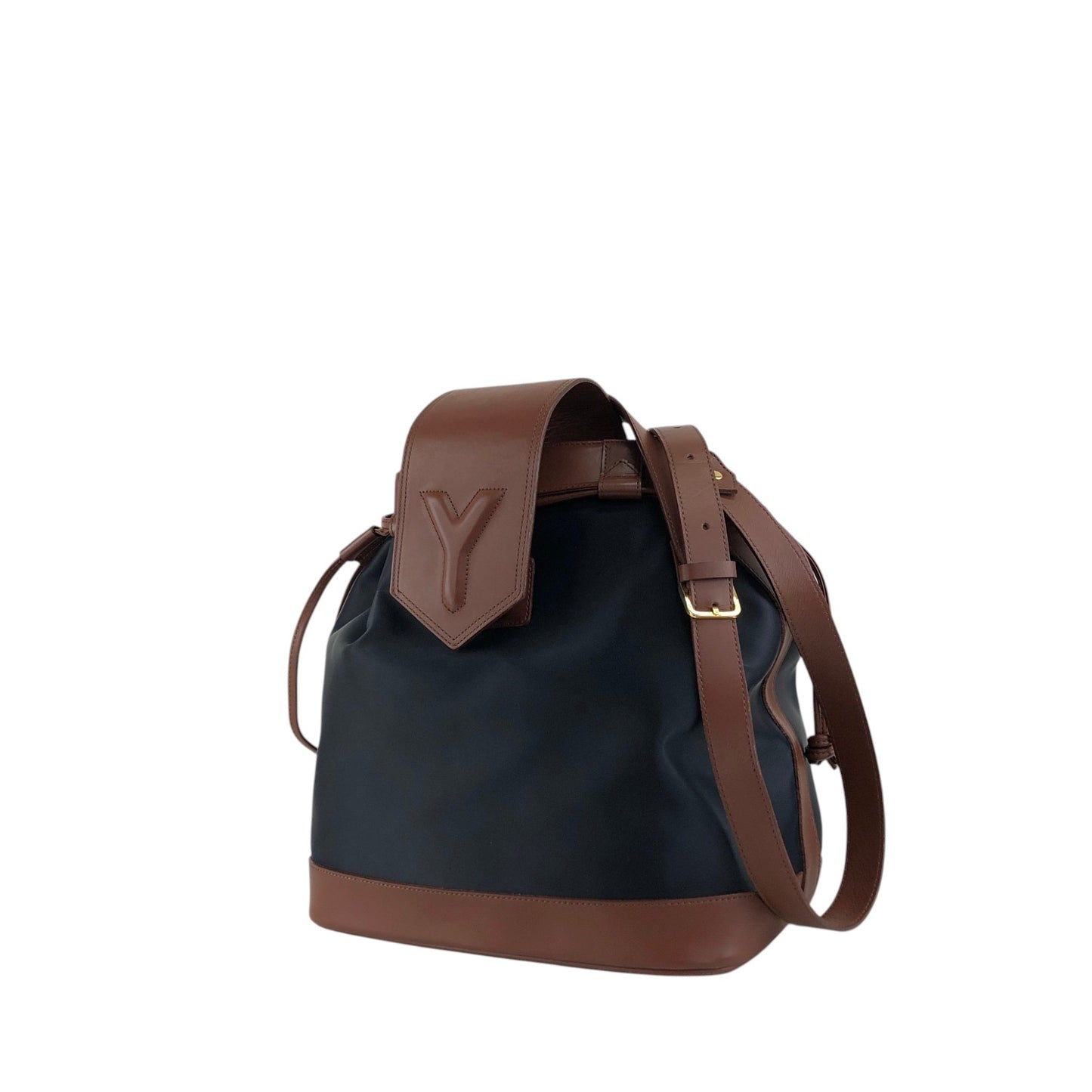 Yves Saint Laurent Logo Drawstring Shoulder bag Brown Vintage vjh7bs