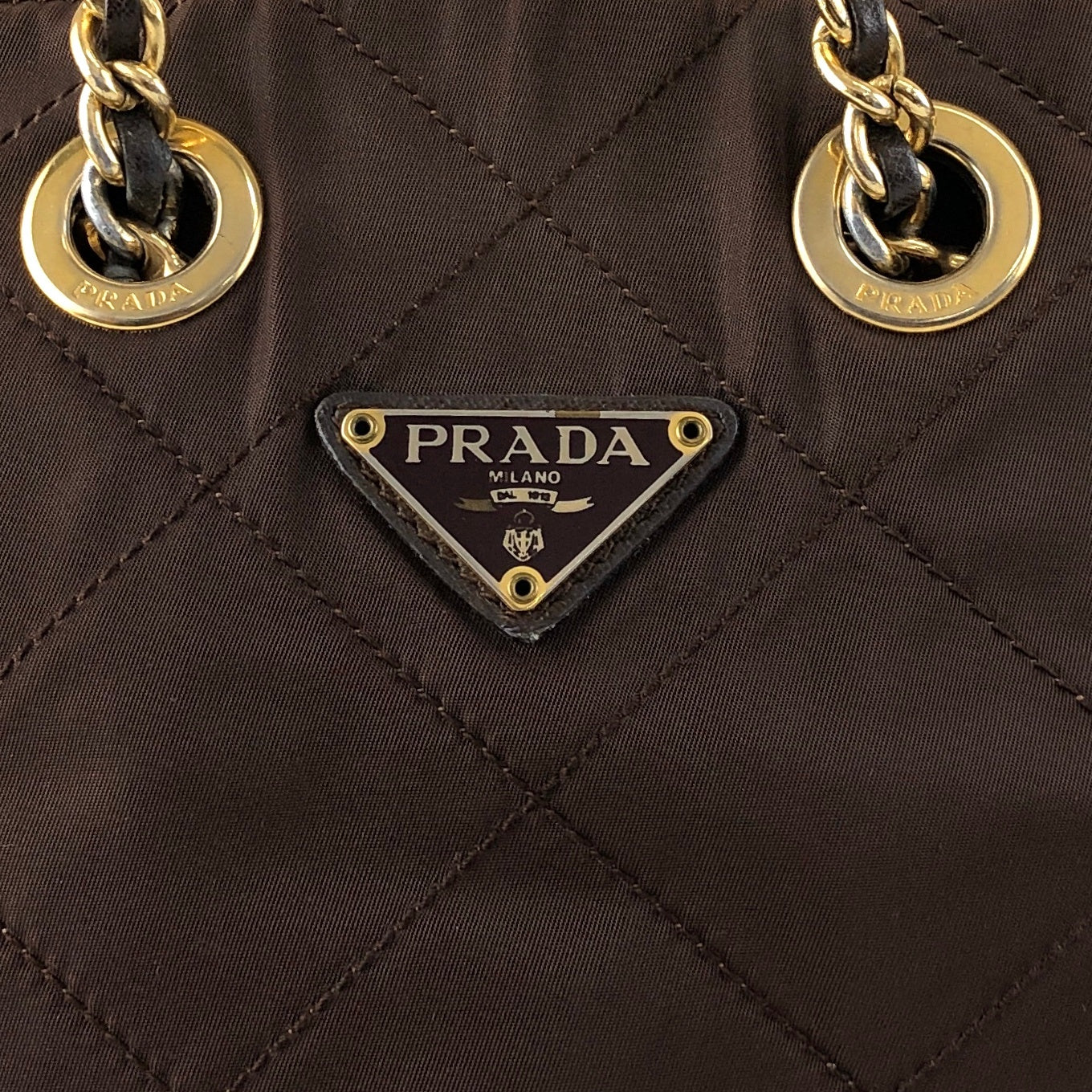PRADA Triangle Logo Chain Shoulder bag Brown Vintage da3gbv