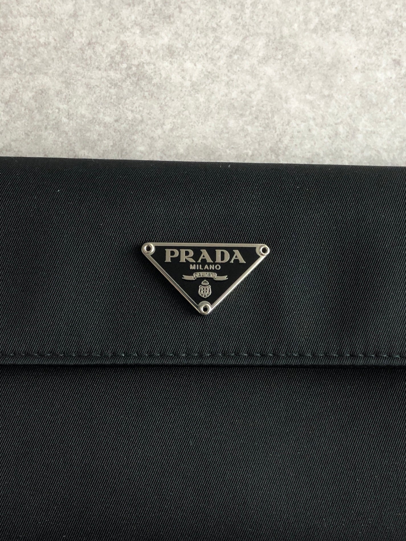 PRADA Tessuto Triangle Logo Trifold Wallet Black Vintage yyjymp