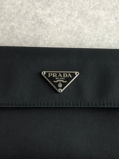 PRADA Tessuto Triangle Logo Trifold Wallet Black Vintage yyjymp