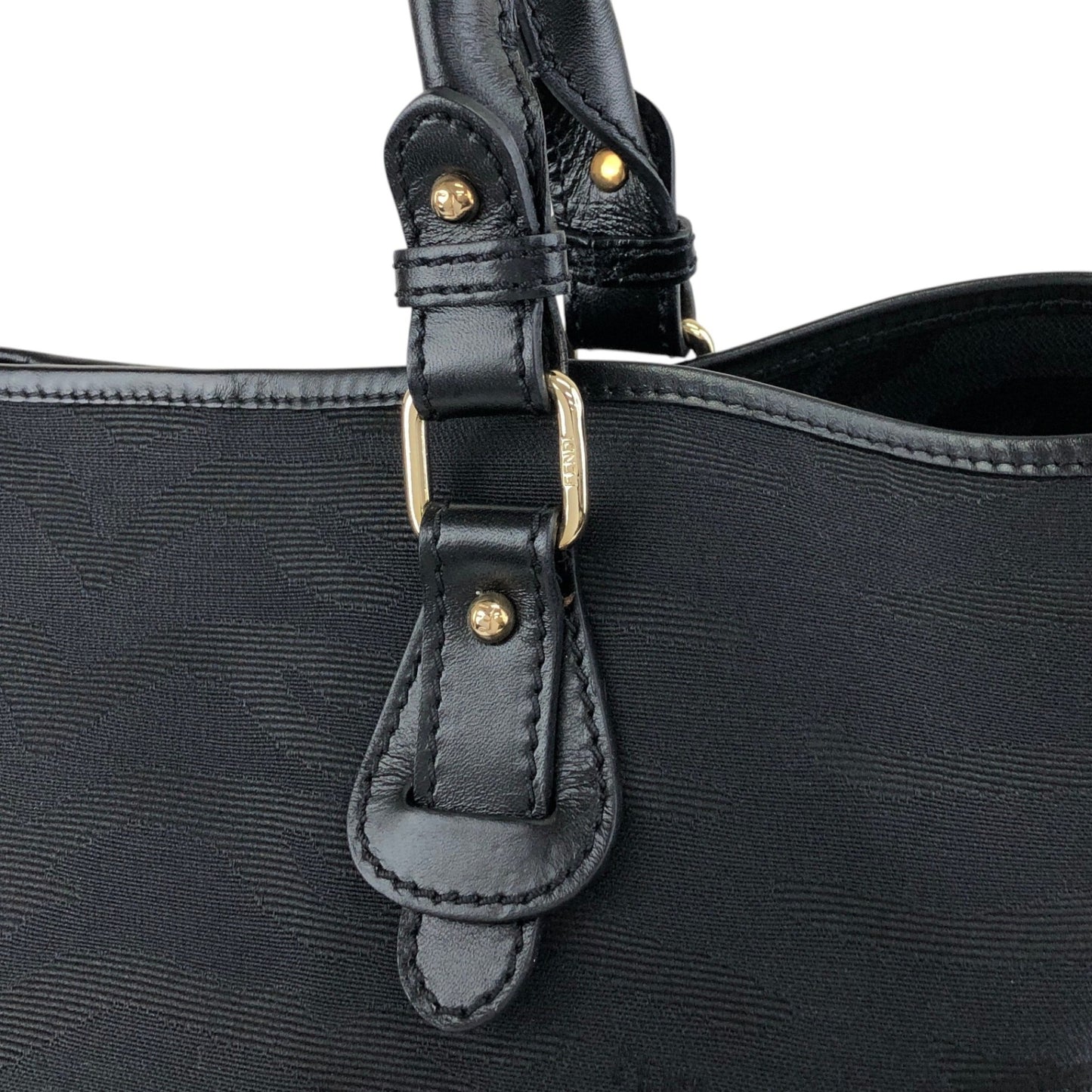 FENDI Logo Charm Handbag Totebag Black Vintage sgtpj5
