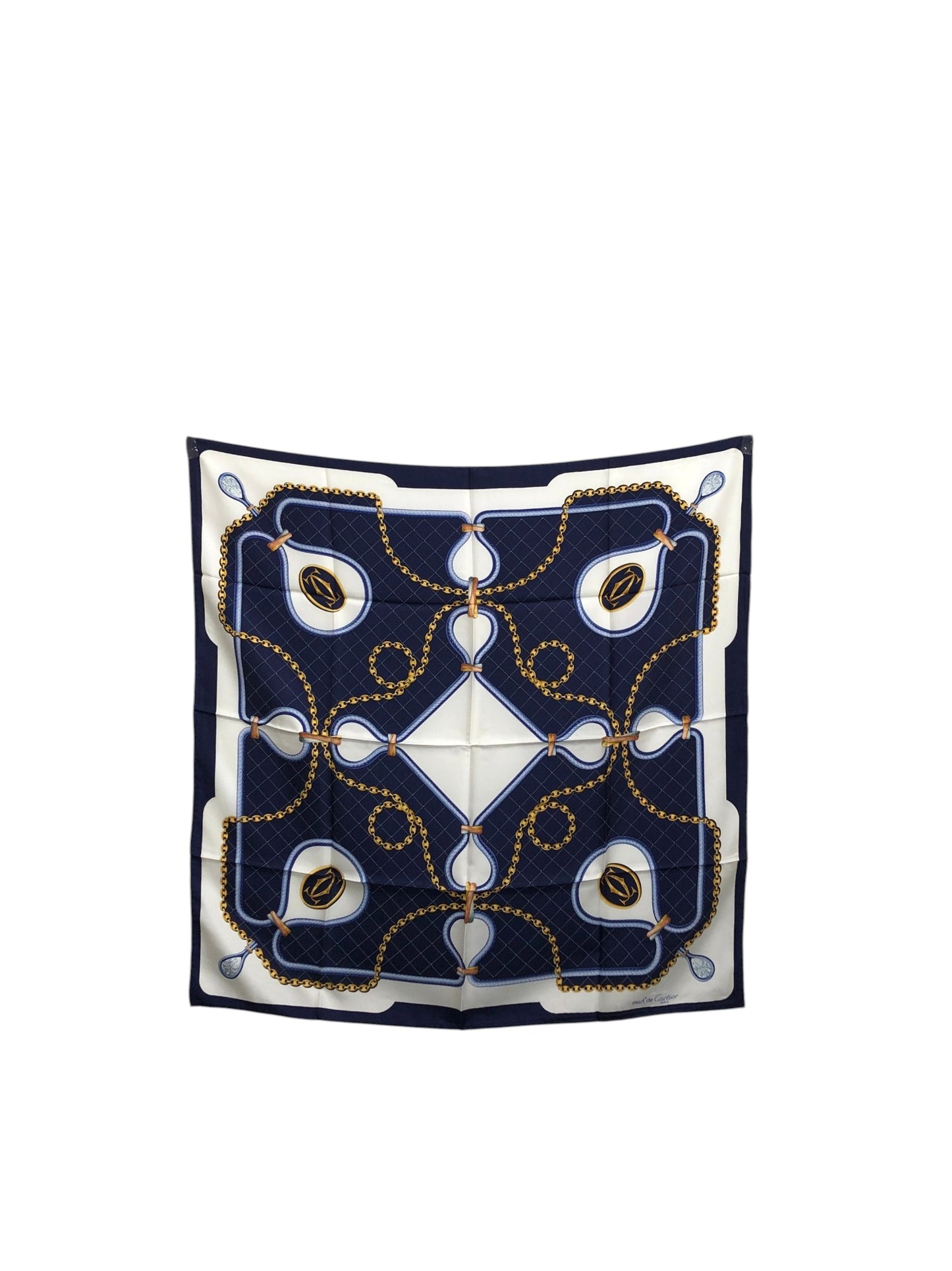 Cartier SILK Scarf Navy Vintage c4tyjs
