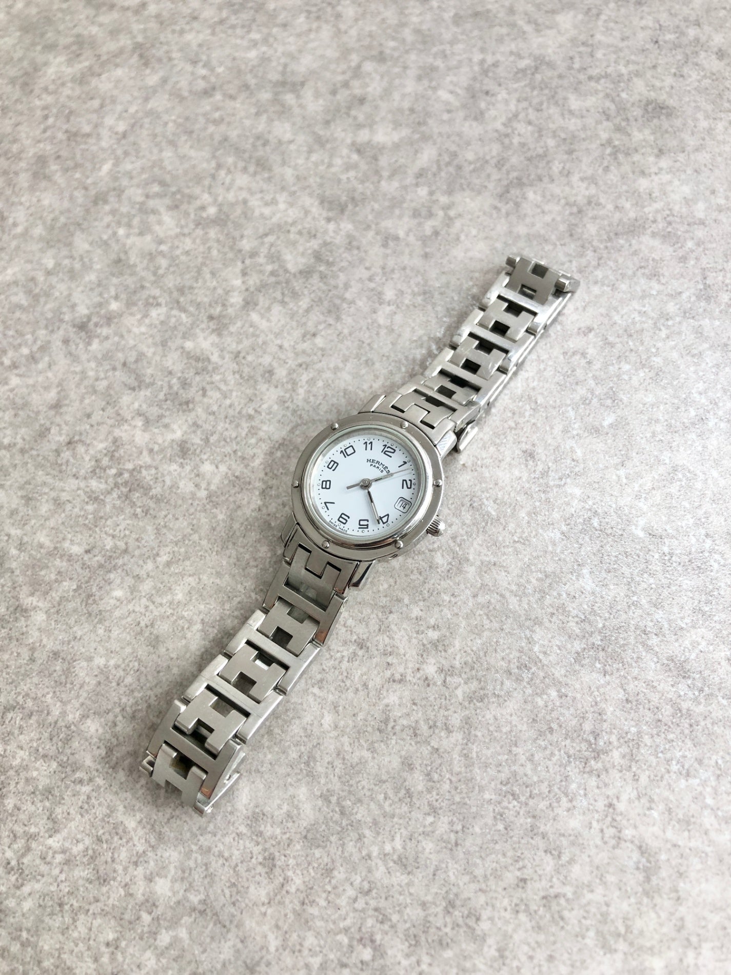 HERMES Logo Quartz Watch Silver Vintage bkagrp