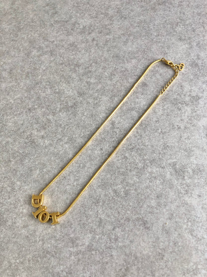 Christian Dior Logo Motif Necklace Gold Vintage irjb58