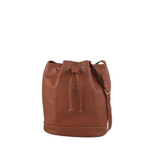 Yves Saint Laurent YSL Logo Drawstring Shoulder bag Brown Vintage yywbfv