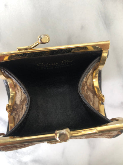 Christian Dior Trotter Jacquard Leather Metal Clasp Coin Purse Brown Vintage mcrrev