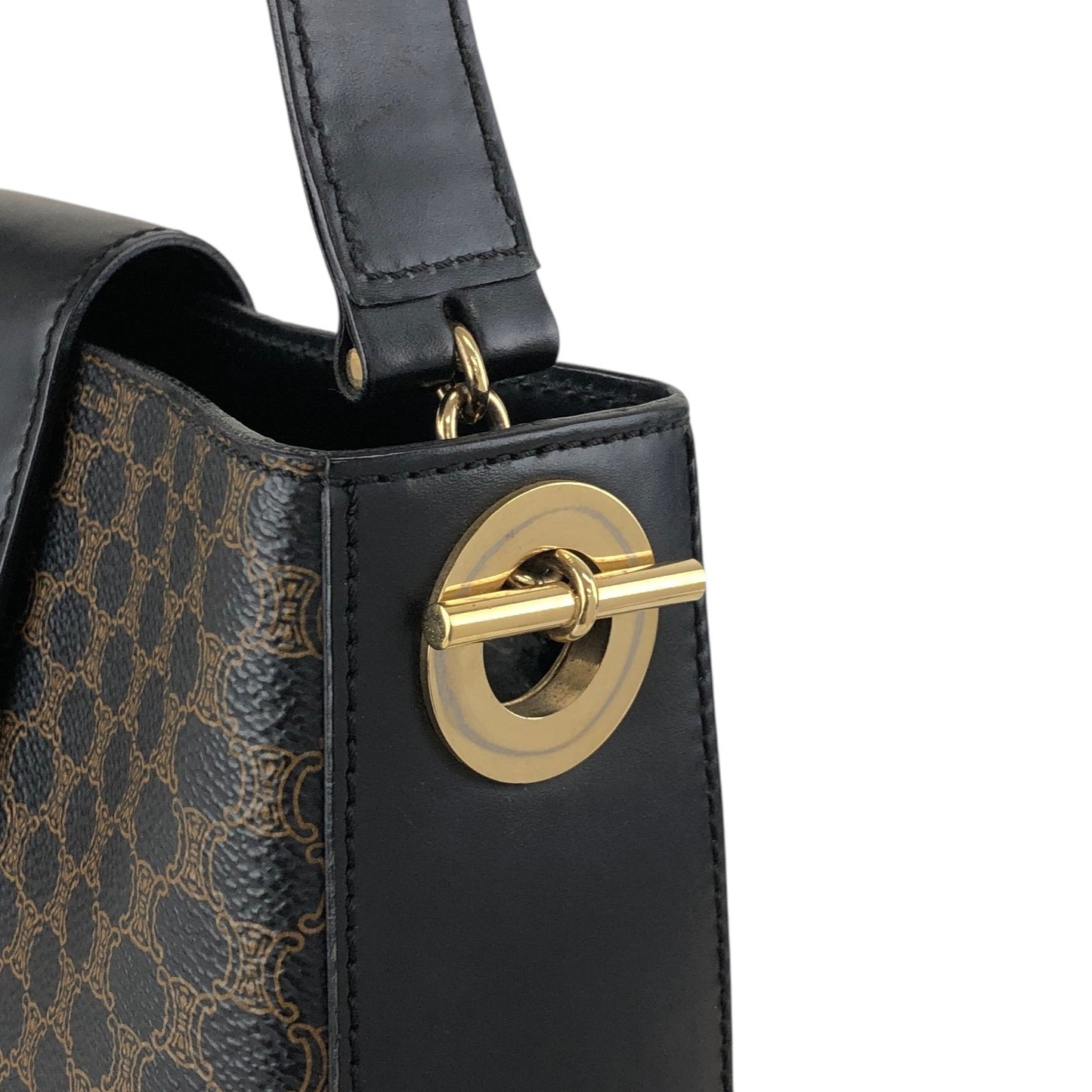 CELINE Macadam Toggle Clasp Shoulder bag Black Vintage fphffk