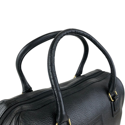 BURBERRY Logo Embossed Handbag Boston bag Black Vintage ybjkpc