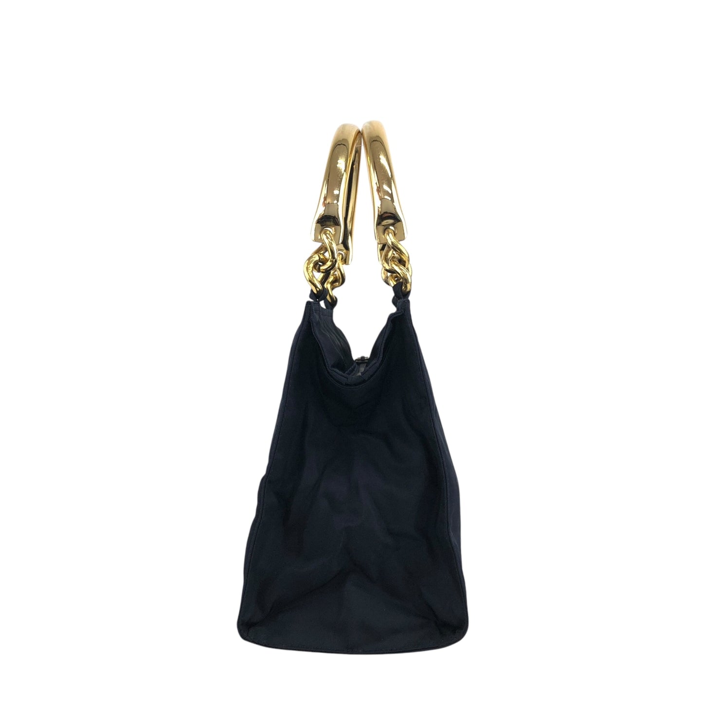 PRADA Triangle Logo Metal Handle Handbag Navy Vintage 5c4zz4