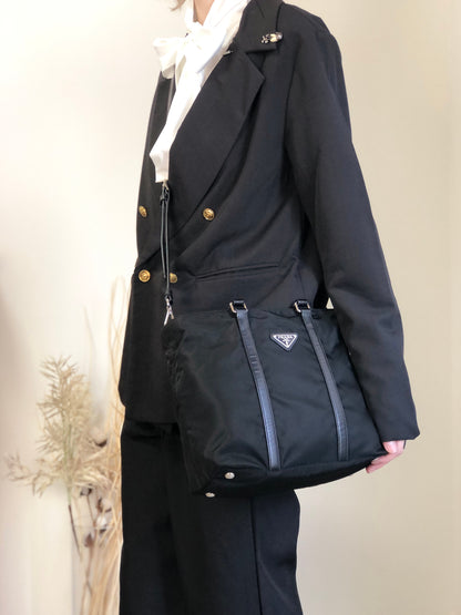 PRADA Tessuto Triangle Logo Two-way Handbag Shoulder bag Black Vintage xd7tr6