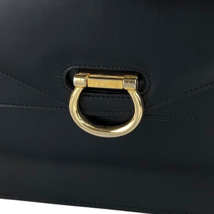 CELINE Horse Bit Double Flap Handbag Black Vintage eysscs