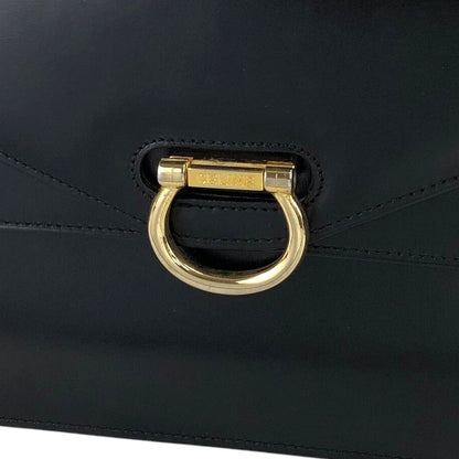 CELINE Horse Bit Double Flap Handbag Black Vintage eysscs