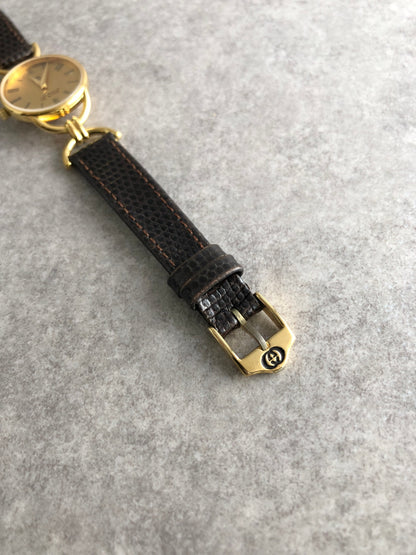 GUCCI Logo Quartz Watch Gold 6000L Vintage c25zxe
