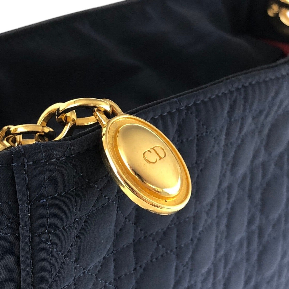Christian Dior Cannage CD Logo Charm Shoulder bag Hobobag Navy Vintage 55p7w6