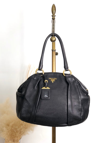 PRADA Logo Handbag Totebag Black Vintage 7zspmn