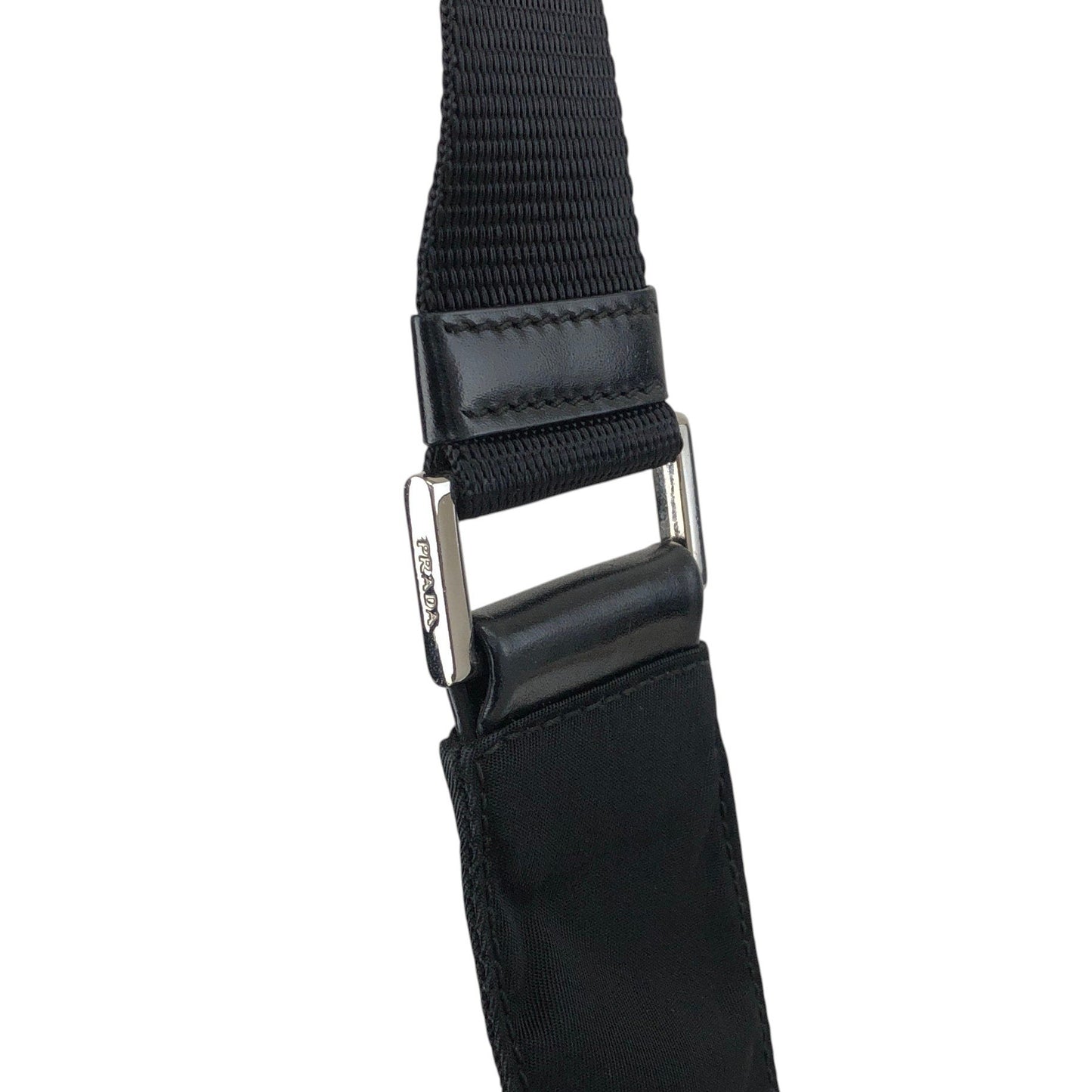 PRADA Tessuto Triangle Logo Front Buckle Shoulder bag Black Vintage 3ce7c7