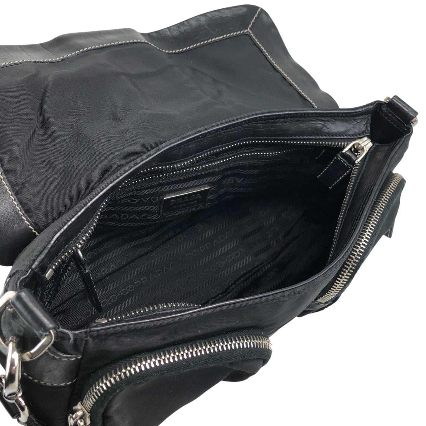 PRADA Tessuto Triangle Logo Front Buckle Shoulder bag Black Vintage dgr7v8