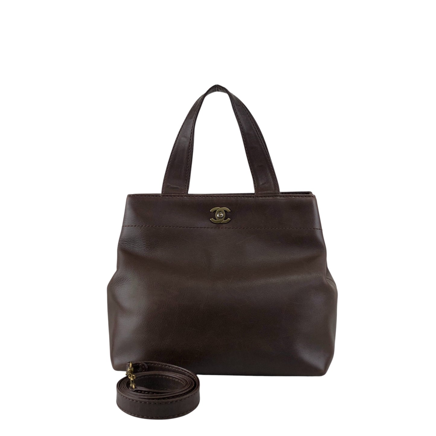 CHANEL Coco Mark Turn Lock Two-way Handbag Shoulder bag Brown Vintage kkmbzd