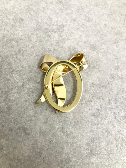 Christian Dior Ribbon Motif Brooch Gold Vintage dnbckj