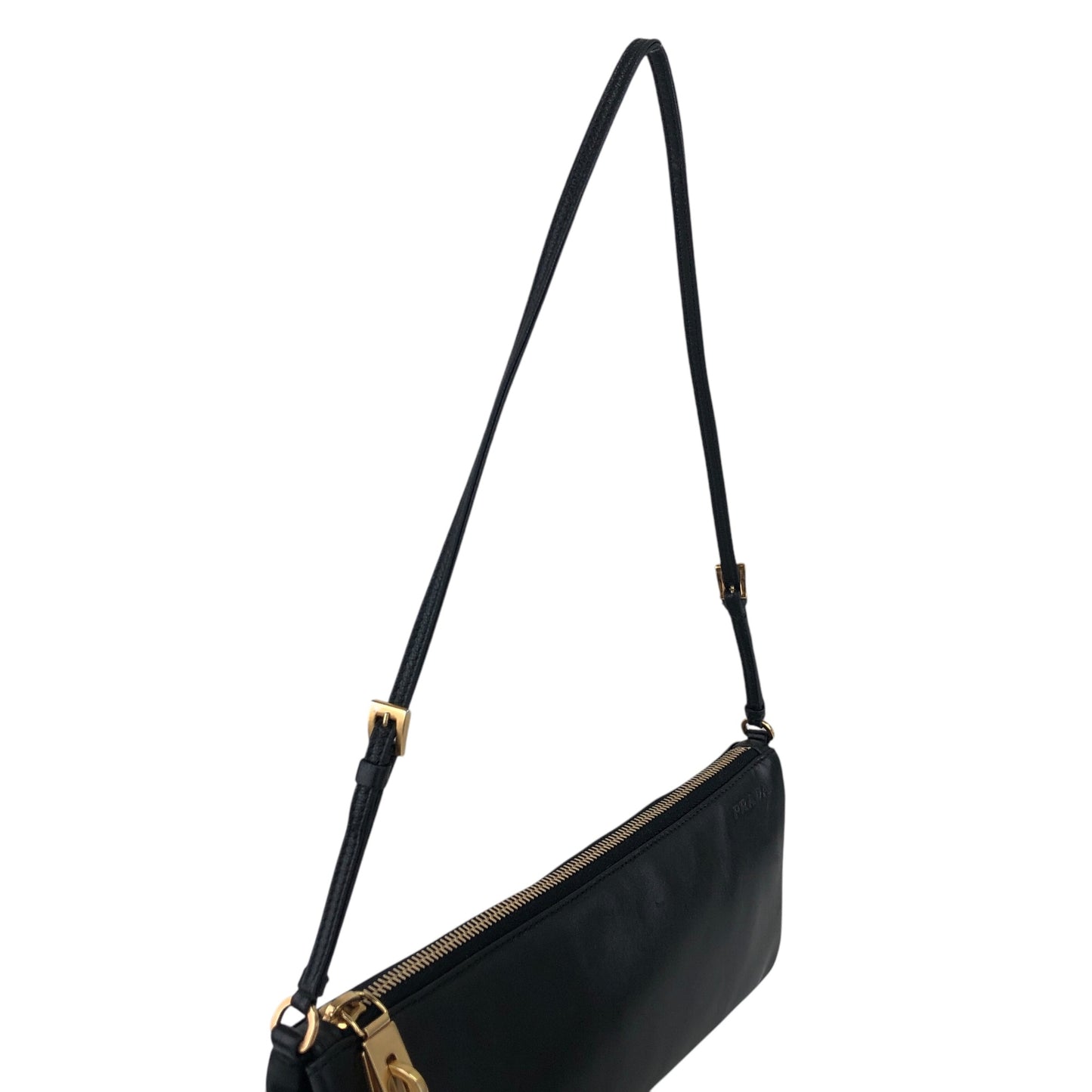 PRADA Logo Embossed Shoulder bag Black Vintage 4833mz