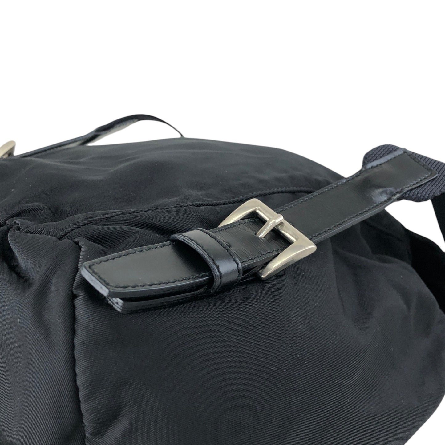 PRADA Tessuto Triangle Logo Front Buckle Backpack Black Vintage 8gfpuf