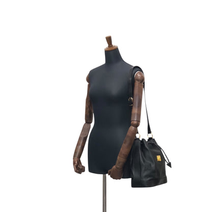 CELINE Gancini Drawstring Shoulder bag Black Vintage 4852gj