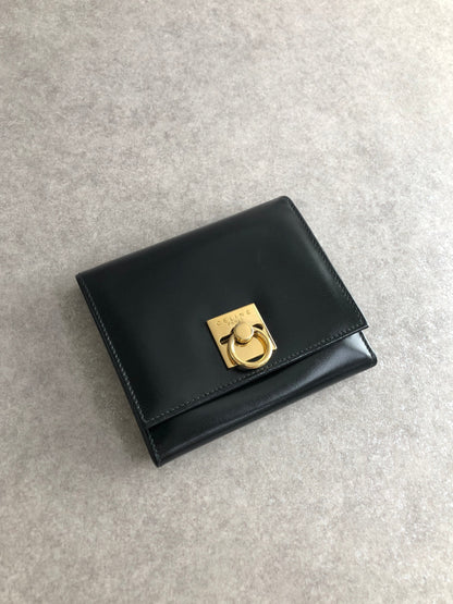 CELINE Gancini Trifold Wallet Black Vintage 6xspmn