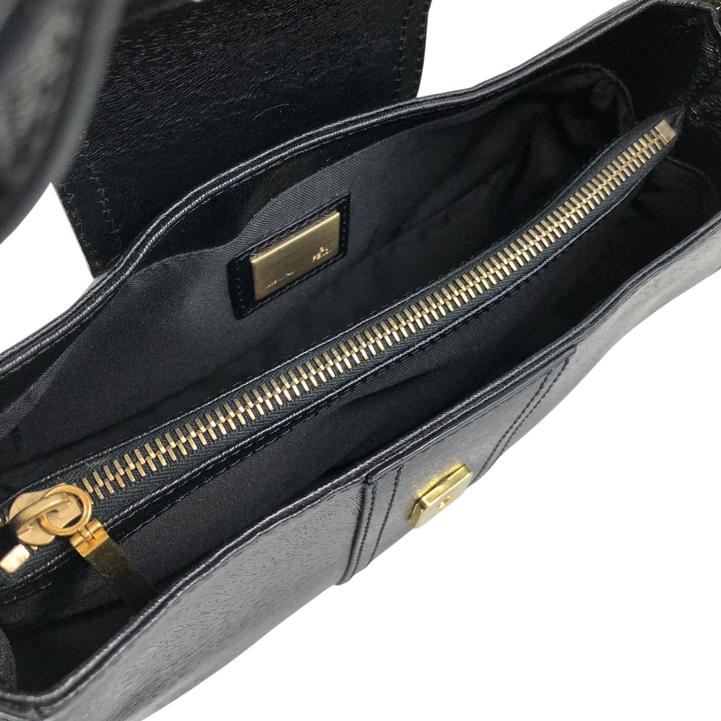 FENDI Logo Shoulder bag Black Vintage zjfy53