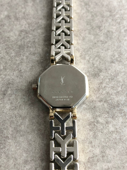 Yves Saint Laurent YSL Logo Quartz Watch Silver×Gold 2200-241762 Vintage r5aupi
