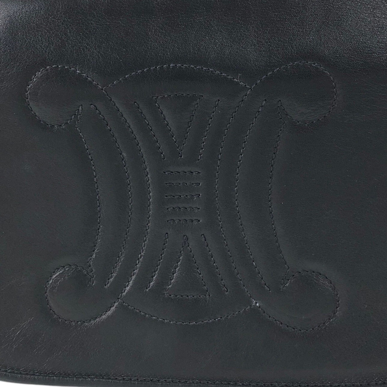 CELINE Triomphe Stitch Chain Shoulder bag Black Vintage 8u4mtc