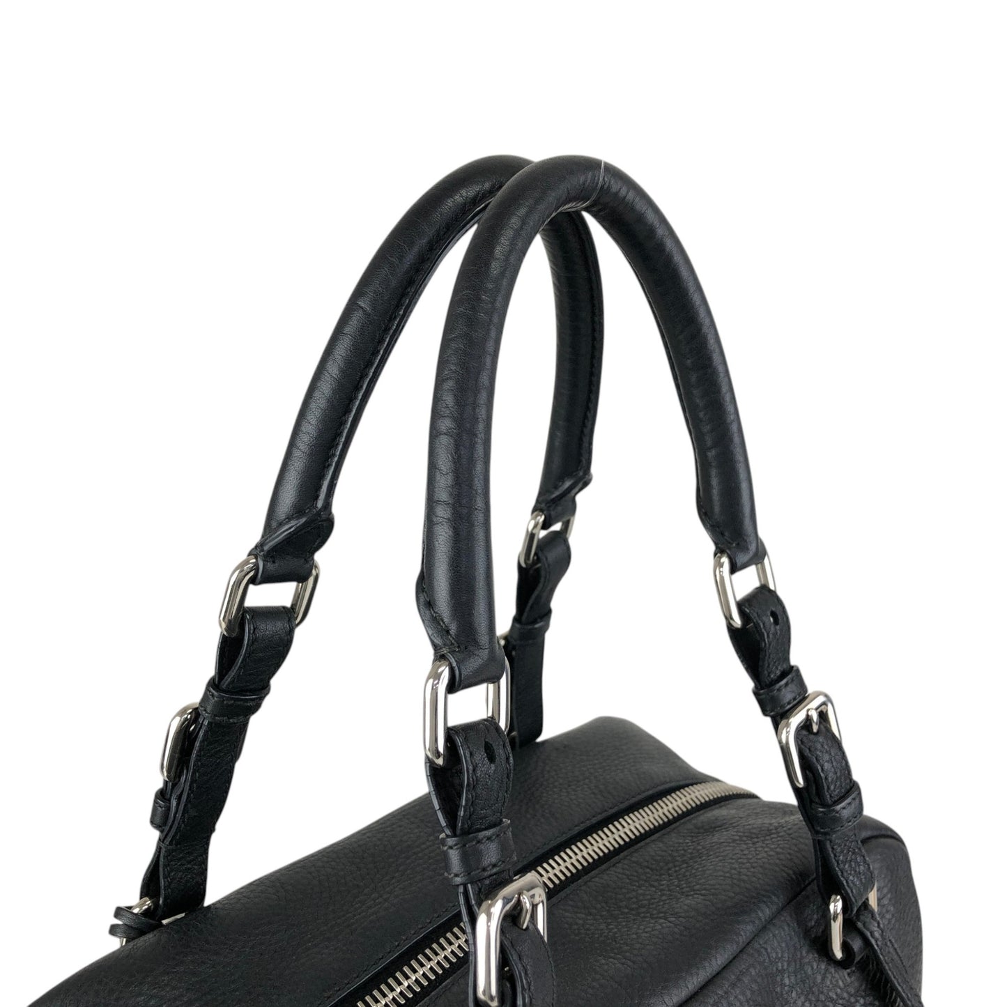 PRADA Logo Embossed Small Boston bag Handbag Black Vintage ydeszs