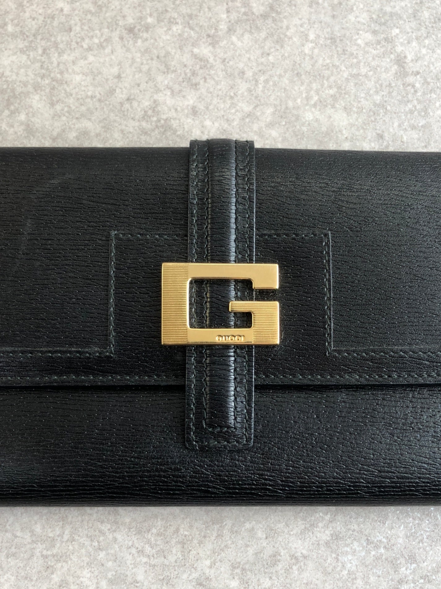 GUCCI Logo Long Wallet Black Vintage dyaswj