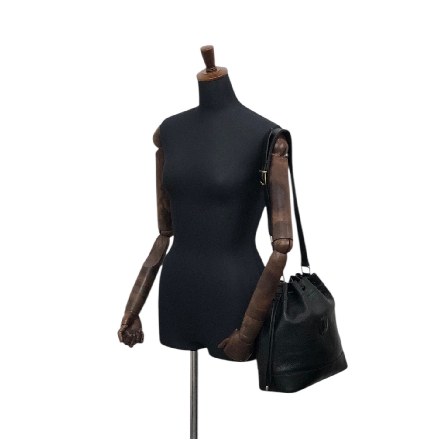 CELINE Blason Drawstring Shoulder bag Black Vintage rzrkng