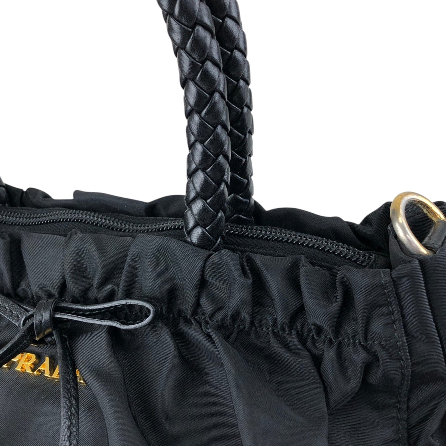 PRADA Logo Ribbon Motif Two-way Handbag Shoulder bag Black Vintage sc4cff