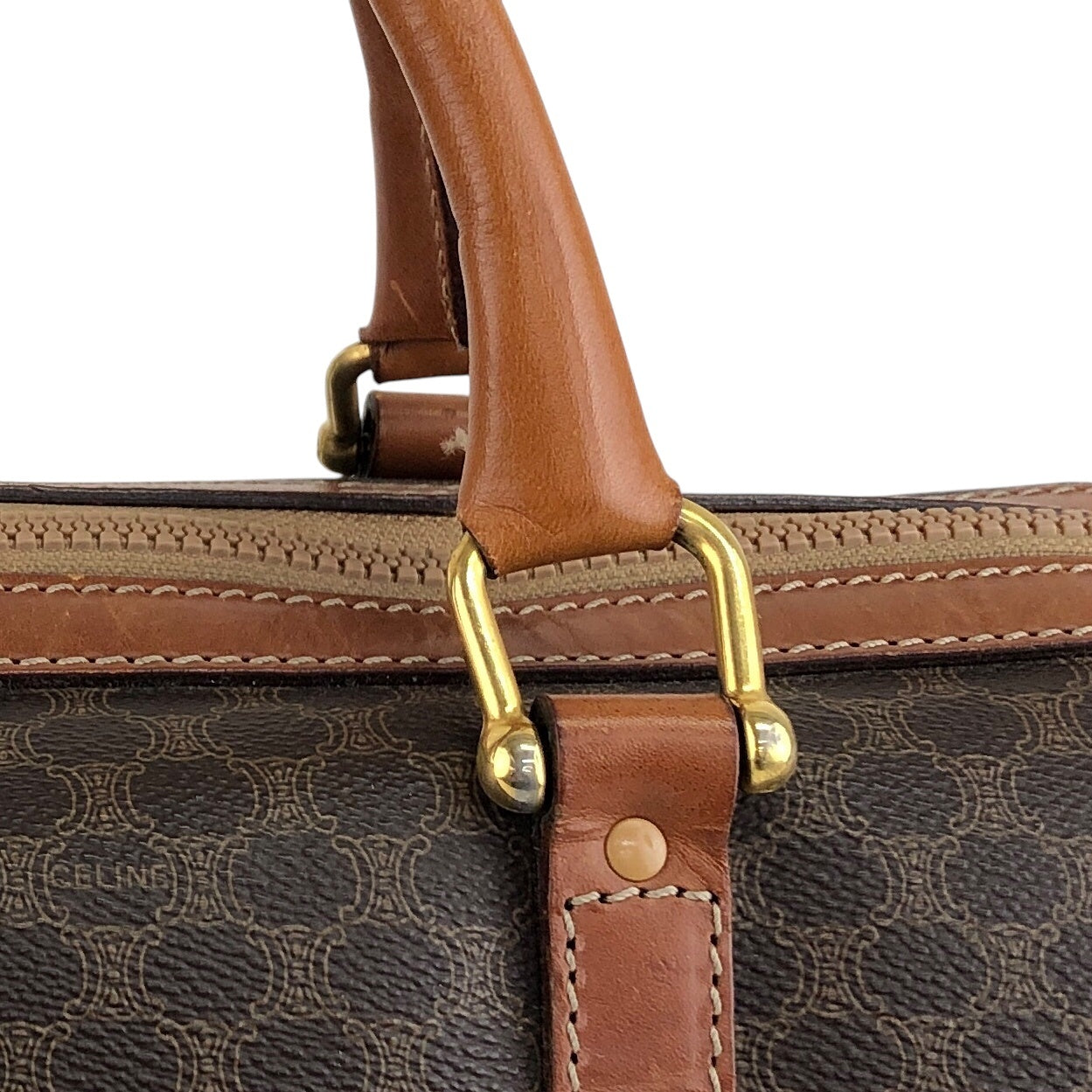 CELINE Macadam Blason Handbag Boston bag Brown Vintage hkkxdj
